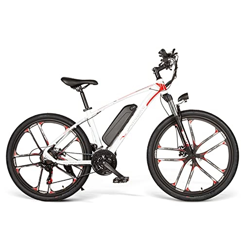 Bici elettriches : Rstar Biciclette Elettriche MY-SM26 26" Pneumatici Mountain Bike Elettrica 350W Motore 48V 8AH, con Shimano 21 Velocità e Display a LED, per Adulti E-Bicicletta (White)