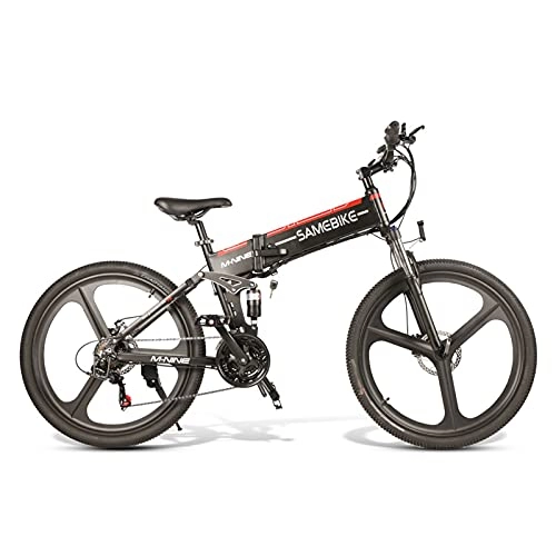 Bici elettriches : Rstar Mountain Bike Elettrica 26" Motore 350W Batteria 48V 10AH, Bici Elettrica Pieghevole Per Adulti, Cambio Professionale a 21 Velocità, Display a LED (Black)