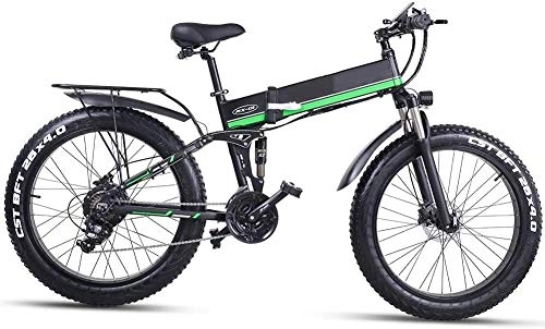 Bici elettriches : RVTYR Bici elettrica Pieghevole 26 Pollici Fat Tire Neve Bike 12Ah Li-Batteria 21 velocità Beach Cruiser Mountain E-Bike con Sedile Posteriore Bicicletta elettrica (Color : Green)