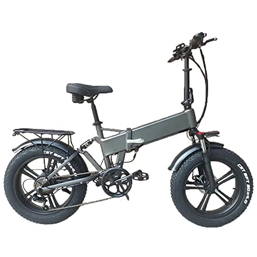 Bici elettriches : RX20 750W Bicicletta elettrica pieghevole 20 * 4.0 Fat Tire Mountain Bike 48V E-bike Sospensione completa (Grey, 15Ah)