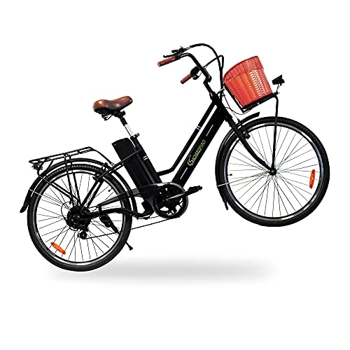 Bici elettriches : SachsenRad E-Bike C1 Vintage | 26 pollici 250 W motore 36 V / 10 Ah Lith. 50 – 80 km | cambio a 6 marce, supporto posteriore, freno a V, display LED, pneumatici Kenda certificati StVZO, nero