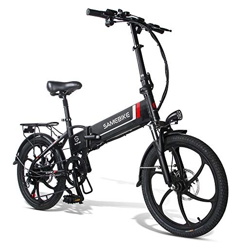 Bici elettriches : SAIWOO Bicicletta elettrica pieghevole da 20 pollici con Shimano 7 velocità, batteria al litio 48V10.4Ah, telecomando elettronico antifurto + supporto di ricarica per telefono USB 2.0, unisex