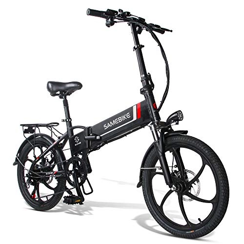 Bici elettriches : SAIWOO Bicicletta elettrica pieghevole da 20 pollici con Shimano 7 velocità, batteria in alluminio 48V10.4Ah, telecomando elettronico antifurto + supporto di ricarica per telefono USB 2.0, unisex
