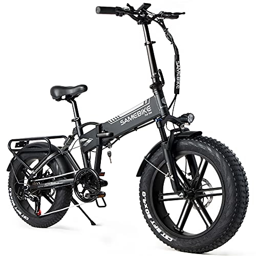 Bici elettriches : SAMEBIKE 20 pollici Fat Tire 48V10AH Bicicletta elettrica da montagna per adulti Ebike per Beach Snow (nero)