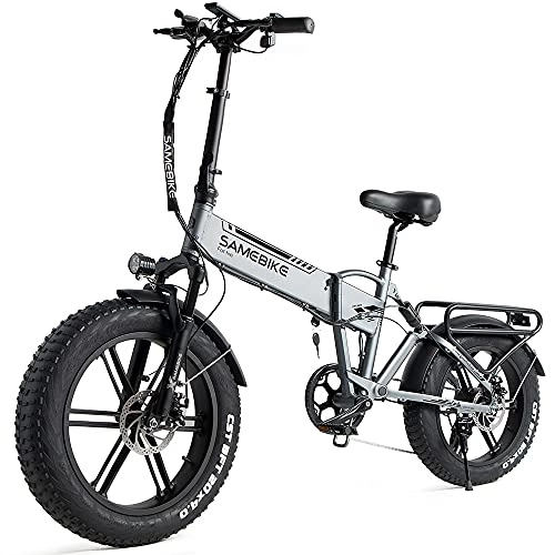 Bici elettriches : SAMEBIKE Pneumatico grasso da 20 pollici 48V10AH Bicicletta elettrica da montagna per adulti Ebike per neve da spiaggia (grigio)