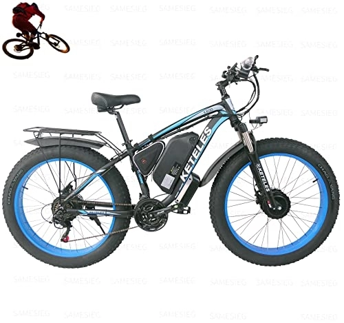 Bici elettriches : SAMESIEG 26 pollici e-mountain bike bici elettrica fat tire e-bike pedelec city bike 21 velocità doppi motori bici da neve fat tire bike uomo donna (26in, blue 48V23AH)