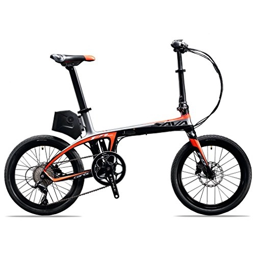 Bici elettriches : SAVADECK E6 Bicicletta elettrica Fibra di carbonio 20" E-bike pieghevole Bici Pedelec 36V / 250W Con SHIMANO SORA 9 Speed e removibile SAMSUNG Li-ion Batteria da 36V / 5, 8Ah