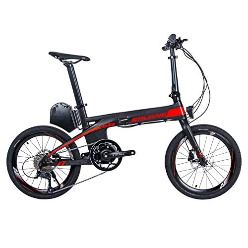 Bici elettriches : SAVADECK E8 Bicicletta elettrica pieghevole, 20", in carbonio, con motore centrale da 200 W, Shimano SORA, 9 marce e batteria agli ioni di litio rimovibile da 36 V / 8, 7 Ah