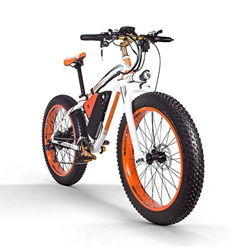 Bici elettriches : Sea blog - Bicicletta elettrica da montagna, 26 pollici, con batteria agli ioni di litio ad alta capacità (48 V 16 Ah 1000 W), bicicletta elettrica 21 velocità, sospensione completa, White+orange
