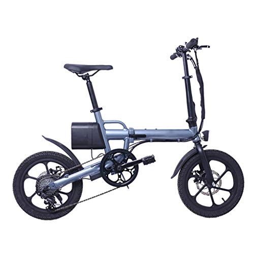 Bici elettriches : SFASF Bike 16 Pollici elettrica, Pieghevole Bici elettrica per Adulti, Leggera Lega di Alluminio Folding Bike Professional 6 velocità di Trasmissione Ingranaggi, Blue-OneSize