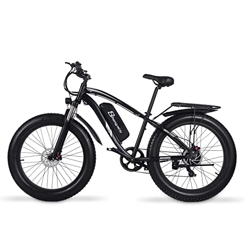 Bici elettriches : Shengmilo Bici elettrica 48V, MX02S, coppia 95N∙M, bici elettrica da montagna Shimano a 7 velocità per adulti, doppio freno idraulico, bici elettriche con pneumatici grassi 26 * 4.0