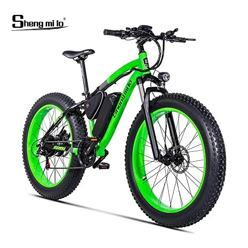 Bici elettriches : Shengmilo-MX02 Bici elettrica della Bici del Grasso della Bici della Bici della Montagna di BAFANG 500w Electric Bike 26 * 4.0 (Verde (Senza acceleratore))