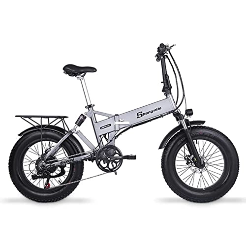 Bici elettriches : SHENGMILO MX21 Bicicletta Elettrica Pieghevole per Adulti, Bicicletta Elettrica per Pneumatici Grassi 20 * 4.0 Motore da 500W 48V 12, 8Ah, Leva del Cambio 7 (Grigio, Aggiungi batteria di riserva)