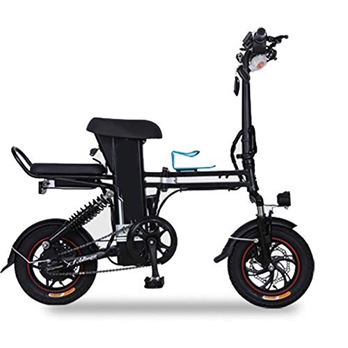 Bici elettriches : SHENXX Bici elettrica Pieghevole per Bici elettrica, Pneumatici 14 Ebike Bici elettrica per Bici con Motore brushless da 350 W e Batteria al Litio 48 V 10 Ah, Nero