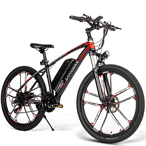 Bici elettriches : SM26 Mountain bike elettrica, E-bike per adulti 8Ah 350W 48V Fat Tire 26 pollici con Shimano 21 velocità Biciclette ciclomotore Veloce per gli sport delle donne degli uomini (Nero)