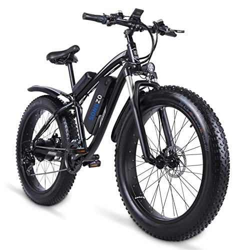 Bici elettriches : SONGZO Bici elettrica 26 pollici Bicicletta elettrica con pneumatici grassi Con batteria al litio 48V17AH, Shimano 7 velocità E motori ad alte prestazioni
