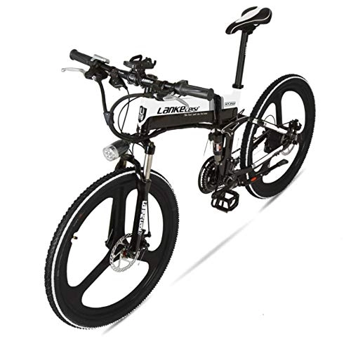 Bici elettriches : SportArts Bicicletta da Montagna Pieghevole Elettrica con Batteria Li-Batteria Removibile da 36V 27 Marce E Tre modalità di Lavoro, WhiteBlack