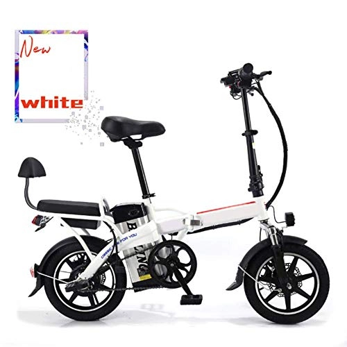 Bici elettriches : SYCHONG Pieghevole Bici Elettrica con Estraibile di Grande Capienza 48V 22Ah agli Ioni di Litio, 14 Biciclette Luce 3 modalità di Guida inch Ebike LED, Bianca