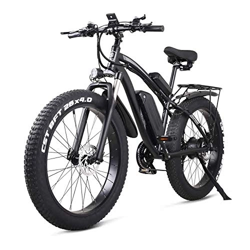 Bici elettriches : Syxfckc Mountain Bike elettrica, Tre modalità di Loop, Pieno Forcella, Pneumatico Moto 26 * 4.0, 1000w 48V Elettrico Mountain Bike con Un Sedile Posteriore (Color : Black)