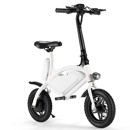 Bici elettriches : SZPDD Bicicletta elettrica, E-Bike Pieghevole da 12", Bicicletta elettrica Portatile a Doppio Disco (12Kg), Facile da riporre nel Bagagliaio dell'auto, in Barca, White, Battery~6.6Ah