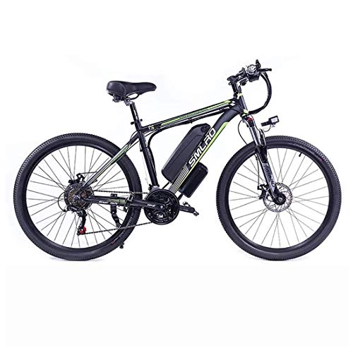 Bici elettriches : T-XYD Mountain Bike Ibrida, Bicicletta elettrica per Adulti 48V 350W, 21 velocità variabile 26 Pollici, Snow Road Cruiser Moto con fari a LED, Black Green