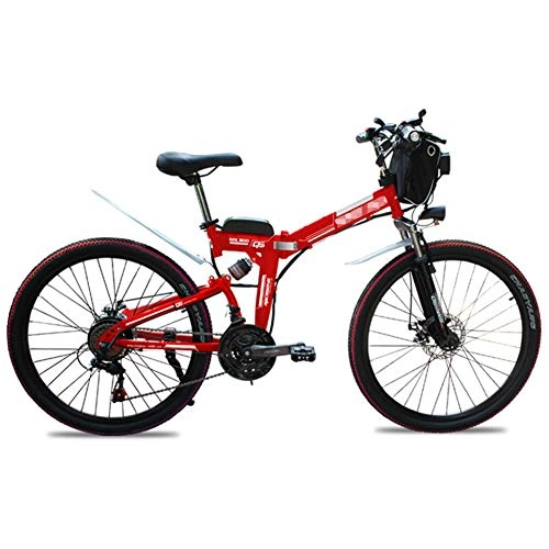 Bici elettriches : TANCEQI Bici Elettrici Pieghevole per Adulti 26" Mountain E-Bike 21 Velocità Bicicletta Leggera, 500W Alluminio Bicicletta Elettrica con Pedale per Unisex E Ragazzi, Rosso