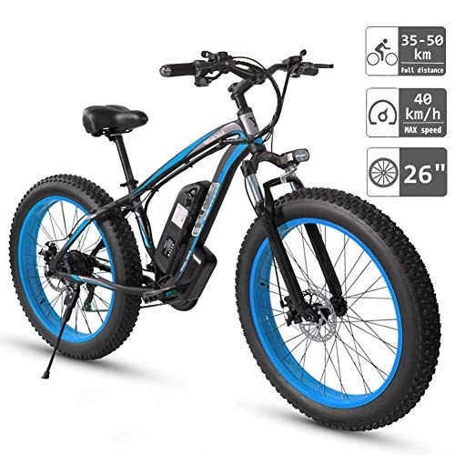 Bici elettriches : TANCEQI E-Bike Bici Mountain Bike Elettrica, 26" Pneumatico Grasso Bici City Bike 21 velocità, Bicicletta Unisex, Tre modalità di Guida, Fari A LED, Display LCD, Blu