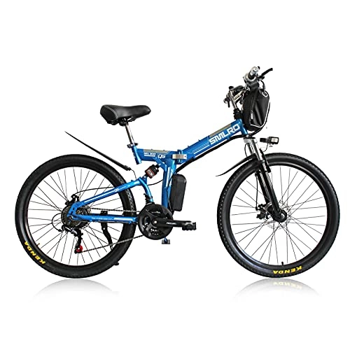 Bici elettriches : TAOCI Bicicletta elettrica pieghevole da uomo / donna, ruote da 26", 48 V, Urban E-Bike Trekking MTB, IP54, design impermeabile, per adulti, per viaggi quotidiani (blu)