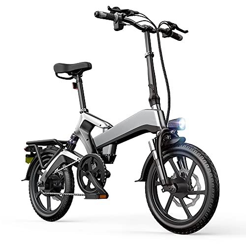 Bici elettriches : TGHY Bicicletta Elettrica Pieghevole 16" E-Bike per Adulti Adolescenti Motore 48V 400W Pedalata Assistita Freno a Disco Batteria al Litio 10Ah Bici Elettrica per Pendolari Urbani, Grigio