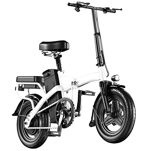 Bici elettriches : TGHY Bicicletta Elettrica Pieghevole per Adulti 25km / h Autonomia 50 / 70 / 100km Bici 14 Pollici per Pendolari Urbani Pedalata Assistita Motore da 350W Batteria al Litio Rimovibile da 48V, Bianca, 70KM