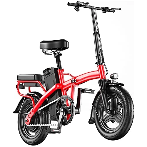 Bici elettriches : TGHY Bicicletta Elettrica Pieghevole per Adulti 25km / h Autonomia 50 / 70 / 100km Bici 14 Pollici per Pendolari Urbani Pedalata Assistita Motore da 350W Batteria al Litio Rimovibile da 48V, Rosso, 100KM