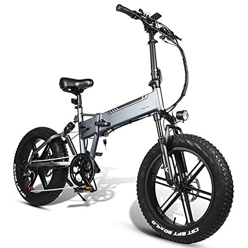 Bici elettriches : TGHY Bicicletta Elettrica Pieghevole Pneumatico Grasso da 20" 4.0 Batteria Rimovibile da 10Ah 7 velocità Pedalata Assistita Motore Senza Spazzole 48V 500W E-Bike per Spostamenti in Città, Grigio