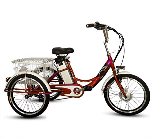Bici elettriches : Triciclo Bicicletta elettrica Bicicletta a 3 ruote Bicicletta servoassistita Triciclo al litio da 20 pollici con cestino posteriore per fare la spesa Gita 48V10AH Blu, rosso Motore senza spazzole Tel