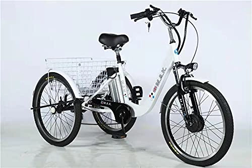 Bici elettriches : Triciclo elettrico per anziani con batteria al litio da 24 pollici 48V, pedalata assistita a tre ruote con funzione cestino, 1 velocità, adatto per la spesa al supermercato, shopping al mercato