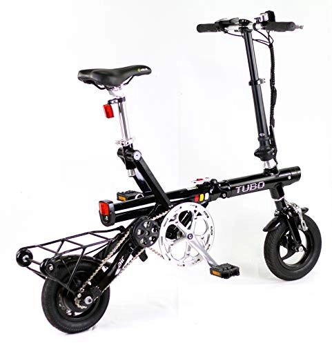 Bici elettriches : TUBO AIR Black, Bicicletta Elettrica Pieghevole Trasportabile in Aereo, 13 Kg, Motore 250W, Batteria 36V 2.6Ah 94Wh, Ruote 10 pollici