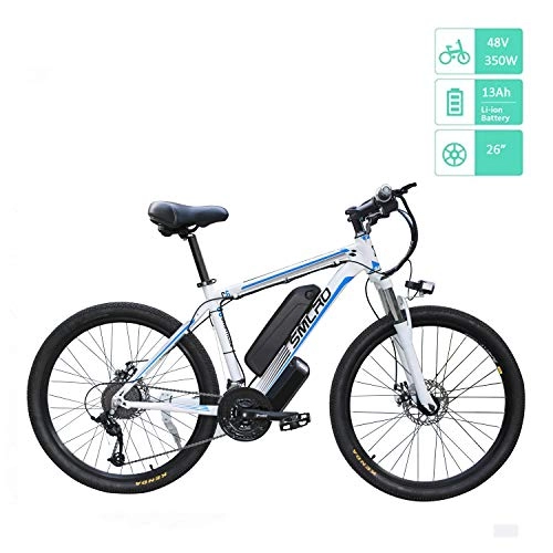 Bici elettriches : UNOIF 26 '' Electric Mountain Bike con Rimovibile Grande capacità della Batteria agli ioni di Litio, 48V / 13Ah Ebike Città Bicicletta con 350W del Motore Brushless Posteriore per Adulti, White Blue
