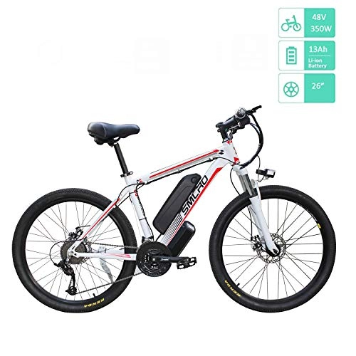 Bici elettriches : UNOIF 26 '' Electric Mountain Bike con Rimovibile Grande capacità della Batteria agli ioni di Litio, 48V / 13Ah Ebike Città Bicicletta con 350W del Motore Brushless Posteriore per Adulti, White Red