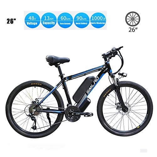 Bici elettriches : UNOIF Elettrica Bici elettrica Mountain Bike, Electric City Ebike Bicicletta con 350W Brushless Motore Posteriore 26" per Gli Adulti, 48V / 13Ah Batteria al Litio Rimovibile, Black Blue