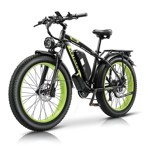 Bici elettriches : Vikzche Q KETELES K800 Bicicletta elettrica a doppio motore: batteria al litio rimovibile 23AH, pneumatici 26*4, Shimano a 21 velocità, freni a disco idraulici. (verde nero)