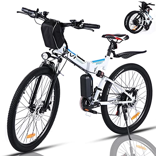 Bici elettriches : VIVI Bicicletta Elettrica Pieghevole 250W Bici Elettriche, Bici Elettrica per Adulti, Mountain Bike Elettrica 26", Batteria da 8 Ah, 3 Modalità di Lavoro (bianca)