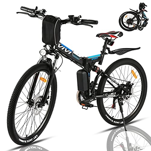 Bici elettriches : VIVI Bicicletta Elettrica Pieghevole 250W Bici Elettriche, Bici Elettrica per Adulti, Mountain Bike Elettrica 26", Batteria da 8 Ah, 3 Modalità di Lavoro (Blu)