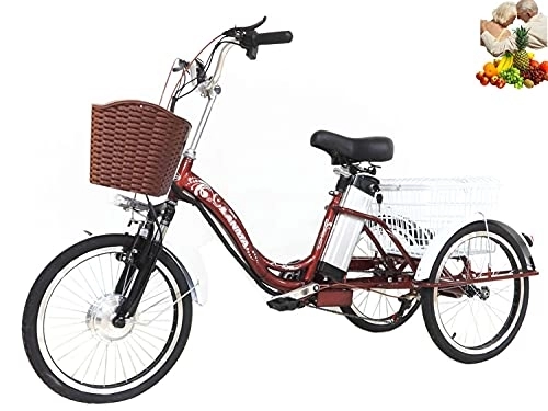 Bici elettriches : Waqihreu Bicicletta Triciclo Elettrico 3 Ruote per allargare Il Cesto Posteriore 20'' Triciclo servoassistito 48V10AH per Shopping e Gite (Rosso, 20'')