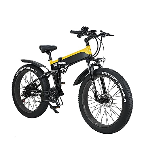 Bici elettriches : WBYY Bicicletta Elettrica Pieghevole, 500W Mountain Bike Elettriche per Adulti, 26" Bicicletta da Montagna con Batteria Rimovibile 10Ah, Professionale 21 velocità, Giallo