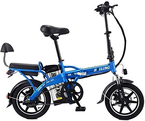 Bici elettriches : WCY Bicicletta elettrica Pieghevole Sabbia Neve Bike 14" Ebike 350W Ciclomotori Mobile Bici elettrica Batteria al Litio 48V 10Ah QU526 (Colore: Nero) yqaae (Color : Blue)