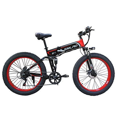 Bici elettriches : WFIZNB Mountain Bike elettriche, Bici elettrica 1000W Mens Mountain Ebike 21 velocità da 26 Pollici Fat Tire Road Beach Biciclette / Neve con Batteria agli ioni di Litio 48V8Ah Moto off-Road, Rosso