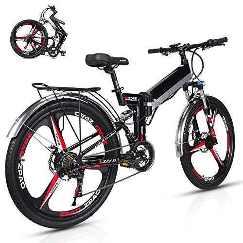 Bici elettriches : Wheel-hy Elettrica Pieghevole Bicicletta Mountain elettrica Bici, 350W 48V 10.4Ah, Shimano 21 velocit Freni a Disco