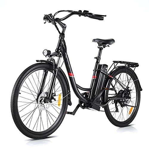 Bici elettriches : WIND SPEED 26 Pollici Bici Elettrica per Adulti 250W Bicicletta Elettrica Donna da Città Cambio a 7 Velocità, Batteria 8Ah 36V