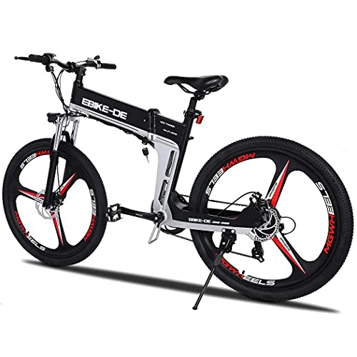 Bici elettriches : Winice 26" bicicletta elettrica, 6V / 8Ah batteria elettrica Commuter Bike, 250W Brushless Motor Folding Electric Bicycle, 7-Speed Gear E-bike con 3 modalità di guida (bianco e nero)
