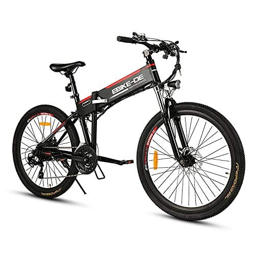 Bici elettriches : Winice 26" bicicletta elettrica, 6V / 8Ah batteria elettrica Commuter Bike, 250W Brushless Motor Folding Electric Bicycle, 7-Speed Gear E-bike con 3 modalità di guida (nero e rosso)