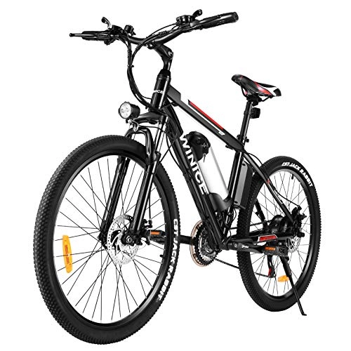 Bici elettriches : WINICE 26" Electric Bike 250W Mountain Bike Elettrica / Bicicletta Elettrica Unisex 36V 8AH / 48V 12.5AH Batteria al litio, Shimano 21 Velocità (Nero rosso, 36V 8AH)
